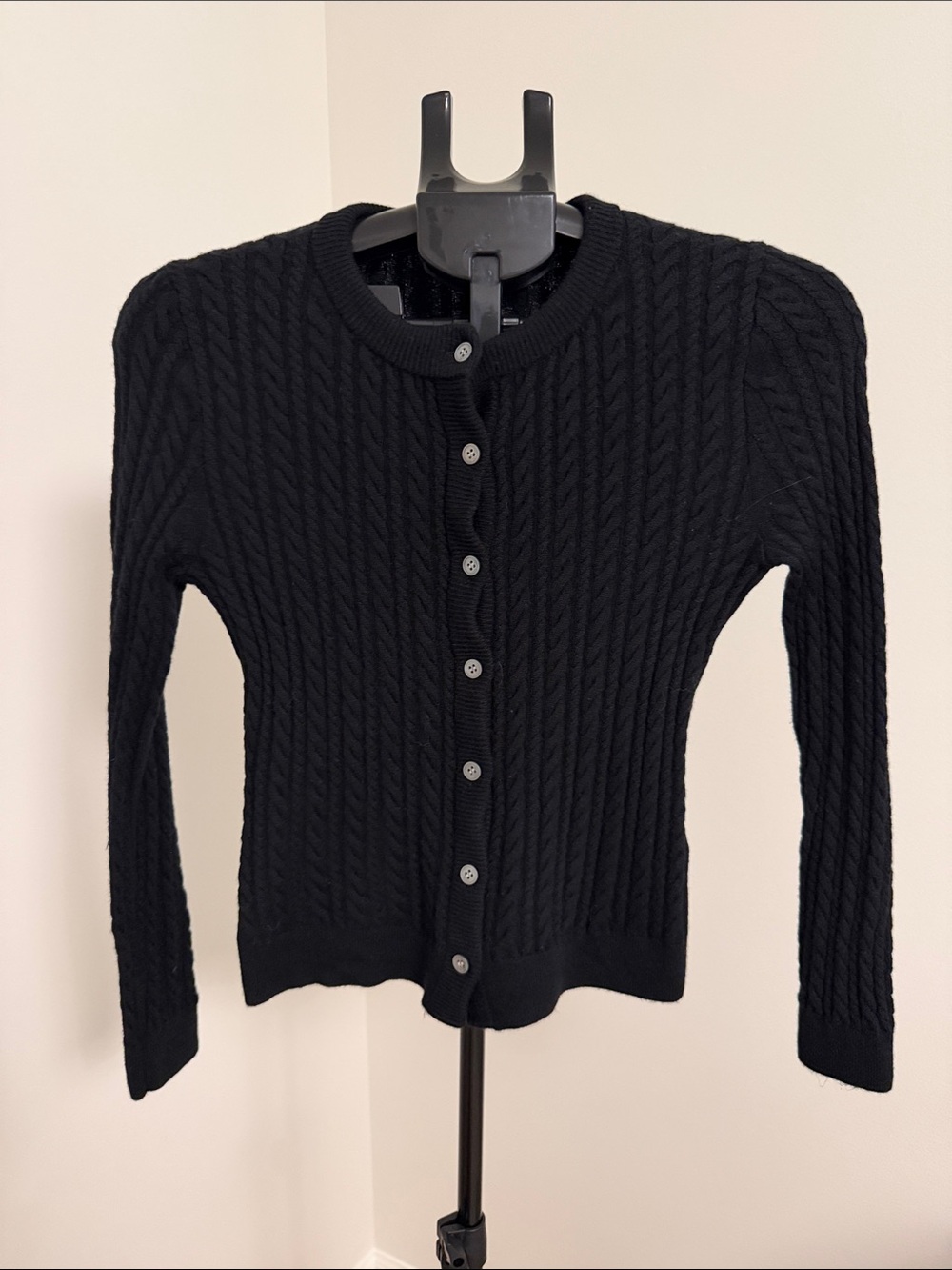 J. Crew Black Cable-Knit Button-Front Cardigan